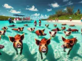 Schwimmende Schweine auf den Bahamas